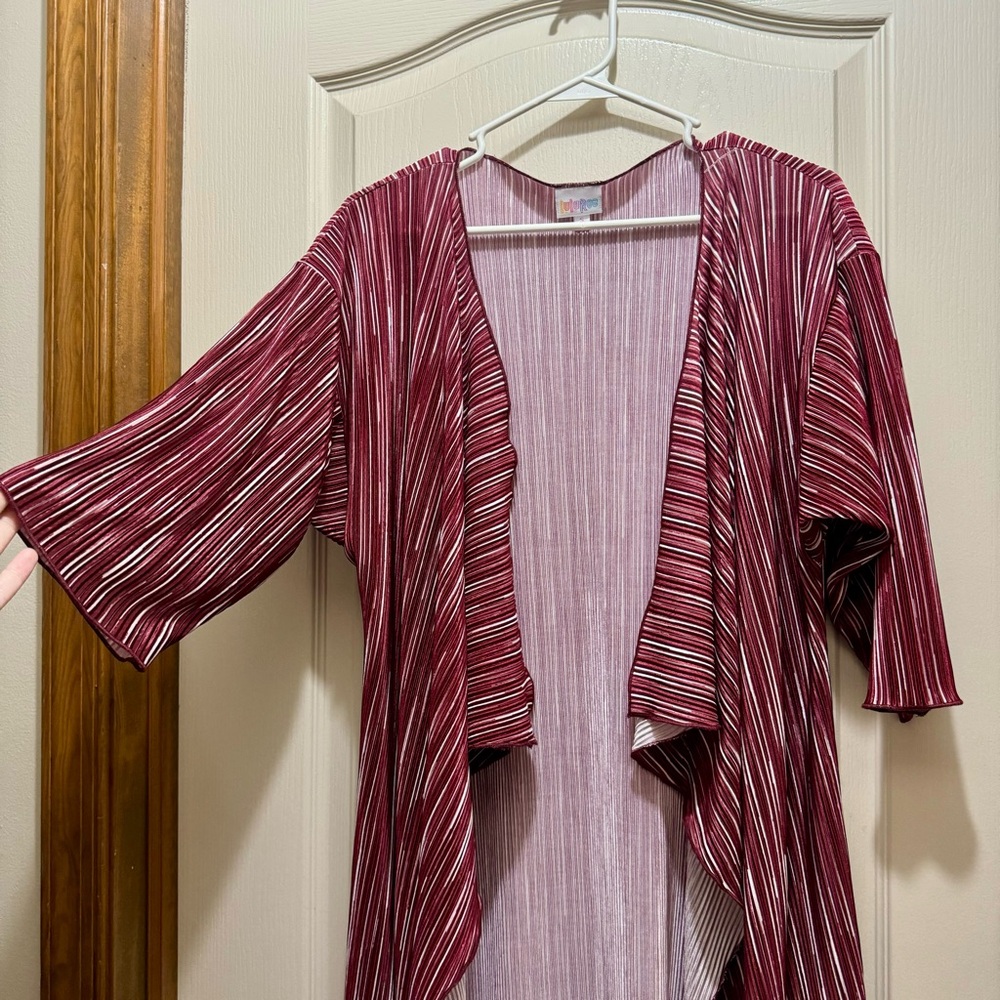 Lularoe Kimono Maroon with stripes